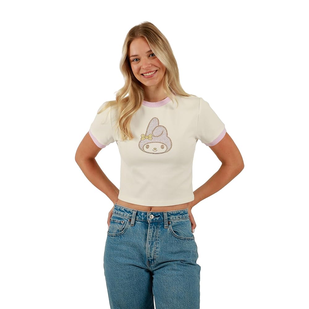 My Melody Character Face Rhinestone Chest Art Crew Neck
